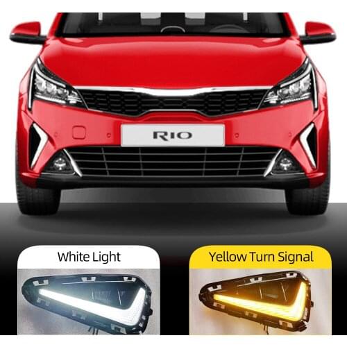 CSCSNL 2PCS For KIA RIO 2021 Car Daytime Running Light Front Bumper Fog light Lamp LED DRL With yellow turn signal