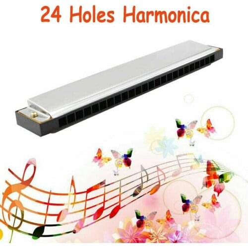 24 Hole Harmonica Key C Tremolo Harmonica Mouth Organ for Beginner Hobby Training Musical Instrument Gift With Clear Storage Box