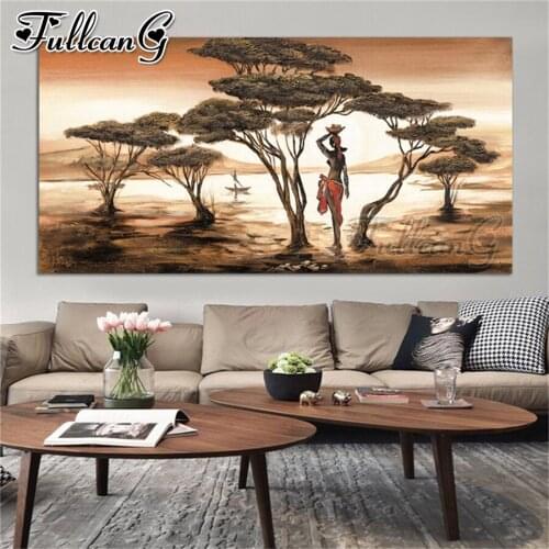 FULLCANG African Art Landscape and Woman large diamond painting 5d diy full square round drill mosaic embroidery kits FC3569