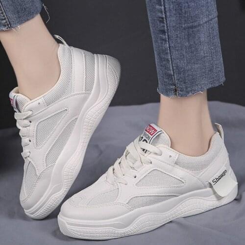 Fashion ladies vulcanized shoes chunky Platform Shoes Lace Up Female Trainers Soft Leather breathable Student Sneakers Z1-16