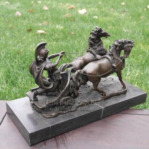 Copper sculpture crafts animal quality gift Bronze Horse Ancient Roman chariot male horse Chemalache bronze crafts set home dec
