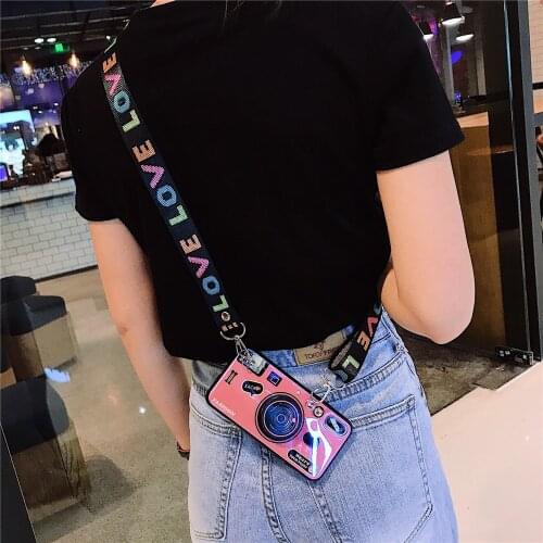 Fashion Camera Phone Case for Samsung S20 s20Plus s20ultra Soft TPU Silicone Glossy Back Cover Coque with Bracket Lanyard