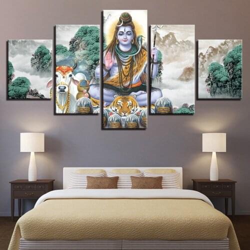 Multi-Picture 5d diy Diamond painting Hindu God Lord Shiva And Animals Horse Scenery 5 Piece Puzzle Diamond Mosaic Decor