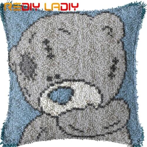 Latch Hook Kits Make Your Own Cushion Cartoon Bear Printed Canvas Crocheted Pillow Case Latch Hook Cushion Cover Hobby & Crafts