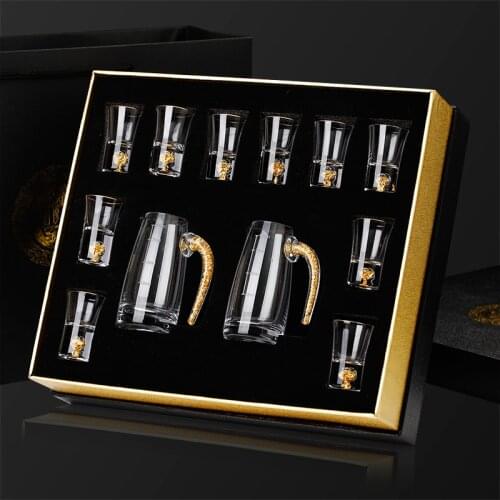 High Grade Gold Foil Liquor Cup Dispenser Set Gift Cup Lead Free Crystal Glass Independent Film Figure Eco-friendly XINCHEN
