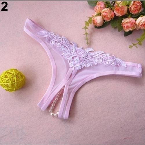New Arrivals Women Sexy Crotchless Faux Pearl Decor Thong Panties Open Crotch Underwear Christmas charming Accessory Gift