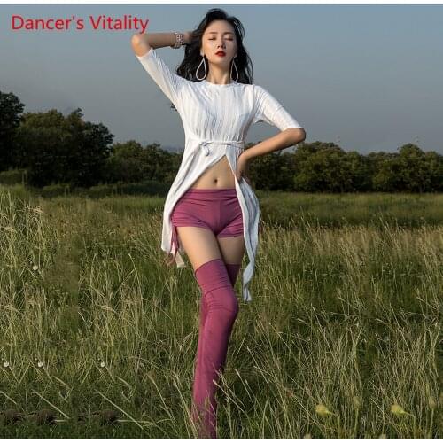 Belly Dance Practice Clothes Split Sexy Top Mid-Sleeve Shirt Shorts Socks Belly Dance Dance Dress Free Delivery