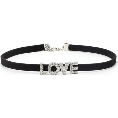 Rhinestone LOVE Choker Necklace Women Girls Harajuku Korean Velvet Clavicle Chain Fashion Chocker Collares Neck Jewelry YRX04