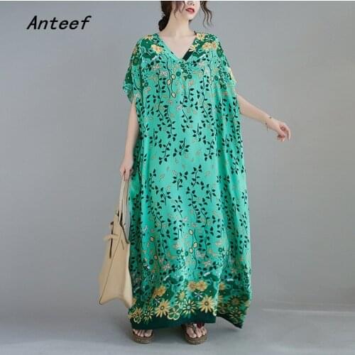 Short sleeve cotton stain vintage floral dresses for women casual maxi long loose sun summer beach dress elegant clothes 2021