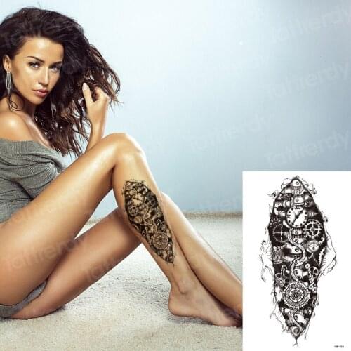 Fake tatoo legs thigh women large temporary tattoos men black robot tattoo removable waterproof arm sleeve tattoos sticker sheet