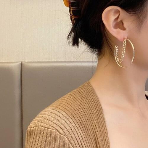 Simple Chic Gold Silver Color Metal Chain Earrings Fashion Temperament large Circle Earrings for Women Romantic Jewelry Gifts