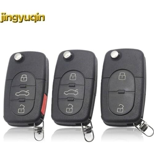 Jingyuqin Remote Flip Car Key Shell Fob with Blade CR1620/CR2032 Holder For Audi TT A2 A3 A4 A6 A8 TT Quattro 2/3/4 Buttons