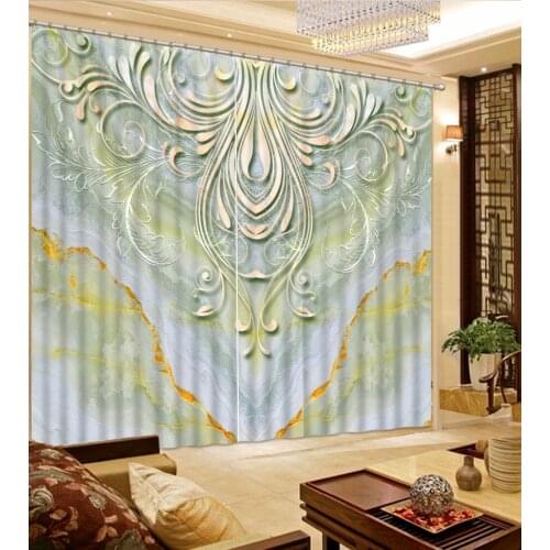 Luxury European Modern Blackout Shade Window Curtains Curtain For Bathroom Pattern Blue Curtains Window Curtain For Living Room