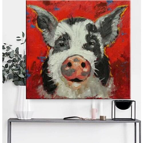 Handmade wall oil painting of lovely pig cartoon cute pig animal oil paintings for living room decoration