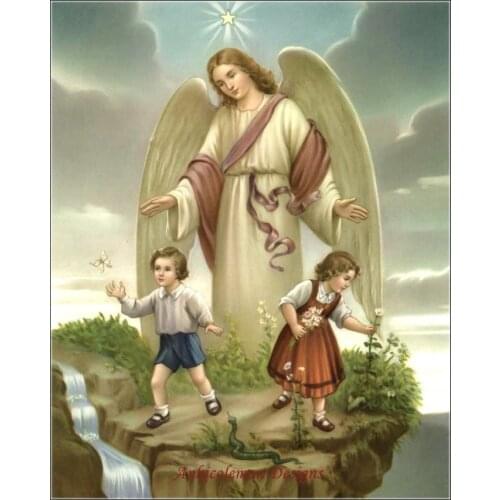 Needlework for embroidery DIY DMC High Quality - Counted Cross Stitch Kits 14 ct Oil painting - Guardian Angel with Boy and Girl