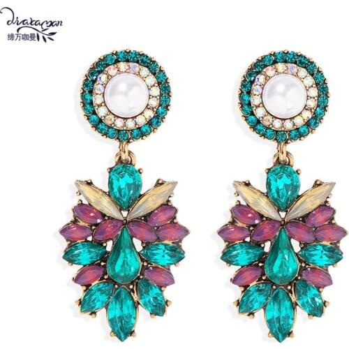 Dvacaman Crystal Statement Earrings Women Simulated Pearl Drop Earrings Wedding Party Jewelry Wholesale Female Bijoux Mom Gifts