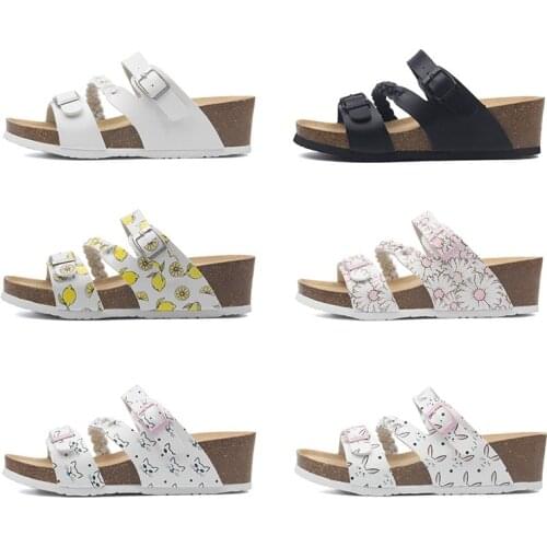 Soft Cork Wedge Slippers Women Weave Summer Beach Slide Sandals Flip Flops 5cm High Heels Ladies Girls Indoor Outside Shoes