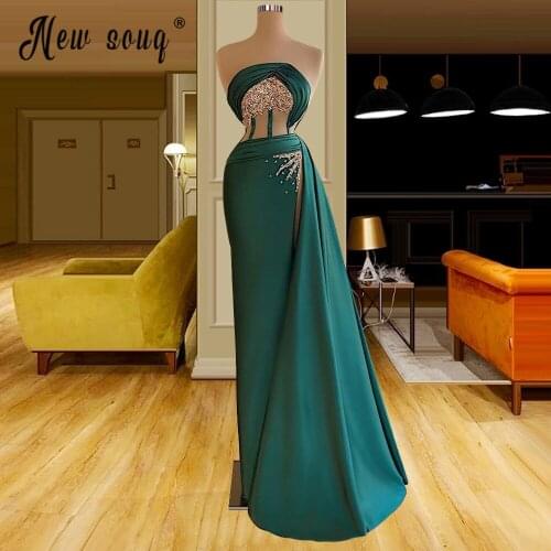 Dark Green Beading Satin Evening Dresses with Split Side Long Corset Prom Dress Custom Made Women Gowns Pageant Robes