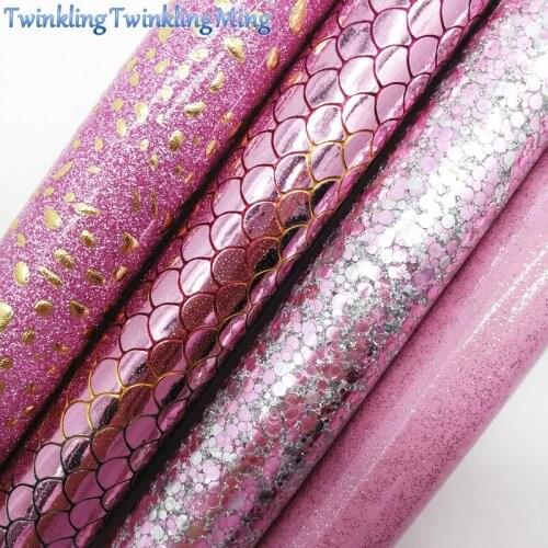 PINK Glitter Fabirc, Faux Leather Fabric, Mermaid Synthetic Leather Fabric Sheets For Bow A4 21x29CM Twinkling Ming XM618