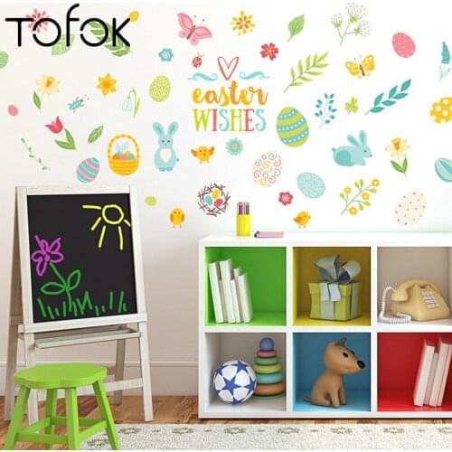Tofok Wall Stickers Happy Easter Bunny Egg Home Decoration Cartoon Removable Sticker For Wall Window Decor March7 Wallpaper