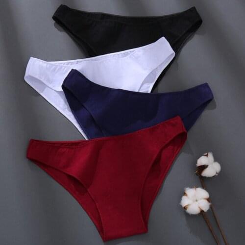 Sexy Underwear Women Cotton Briefs Comfortable Womens Panties Plus Size Underpants Solid Color Briefs Female Lingerie M-XXL