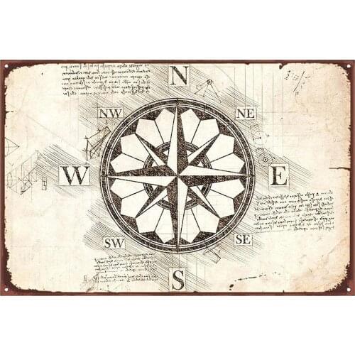 Mariners Compass Vintage Style Metal Sign Iron Painting for Indoor & Outdoor Home Bar Coffee Kitchen Wall Decor 8 X 12 Inch
