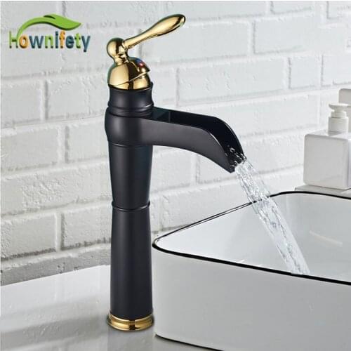 Black Gold Tall or Short Basin Faucet Hot Cold Mixer Crane Tap Deck Mount Bathroom Waterfall Sink Faucets