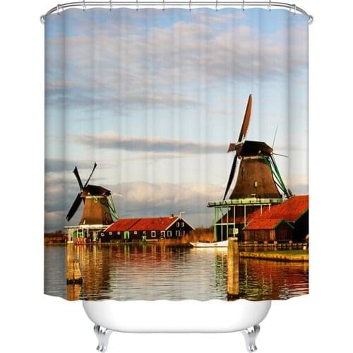 Town Scenery Shower Curtain High Quality Boho Home Decor Washable Bath Curtains Bathroom Polyester Fabric Screen With Hooks