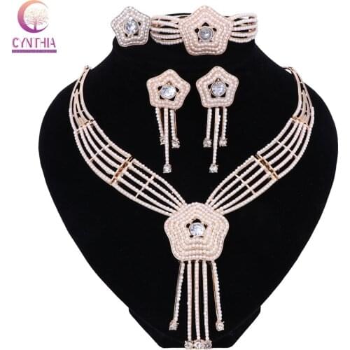 Women Imitation Pearl Jewelry Set Trendy Statement Necklace For Party Wedding Boho Crystal Fashion Link Chain Direct Selling