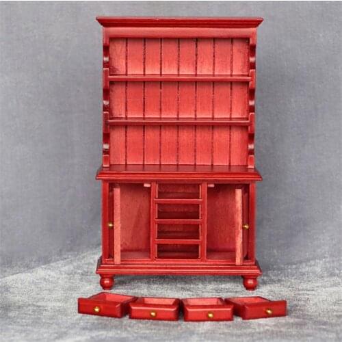 2021 Novel Dollhouse Miniature Cabinet Wooden Chinese Classical Wardrobe Safe Dollhouse Mini Cupboard Doll House Decor Cabinet