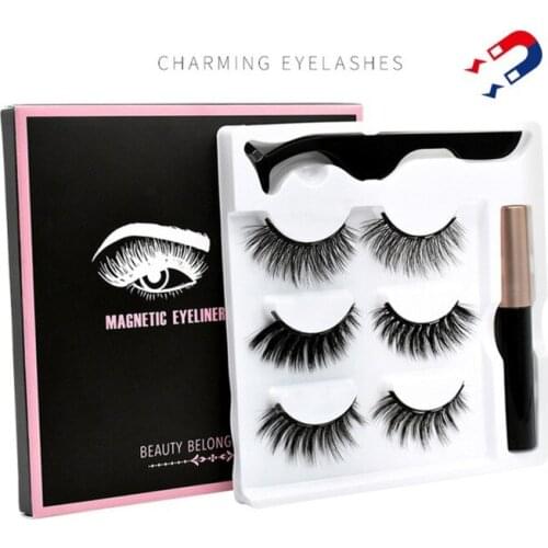 3 Pair Of Magnetic False Eyelashes Magnetic Eyeliner Tweezer Long-lasting Waterproof Magnet Fake Eyelashes hot sale