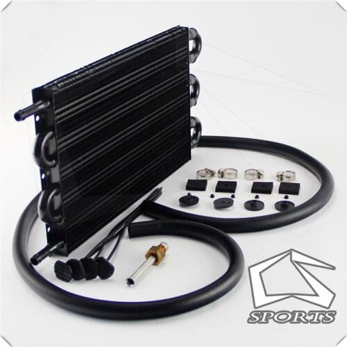 6 Row Radiator Remote Aluminum Transmission Oil Cooler + Hose / Mounting Kit