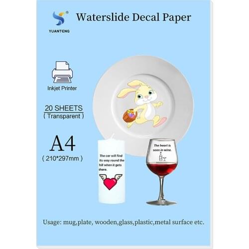 A4*20 Sheets) Blue Based Inkjet Water Slide Decal Papel Transfer Transparent Printing Paper Clear Inkjet Waterslide Decal Paper
