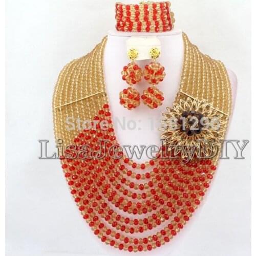 African Crystal Beads Jewelry Sets African Wedding Beads Jewelry Sets Crystal Necklace Bracelet Earrings Sets HD0246