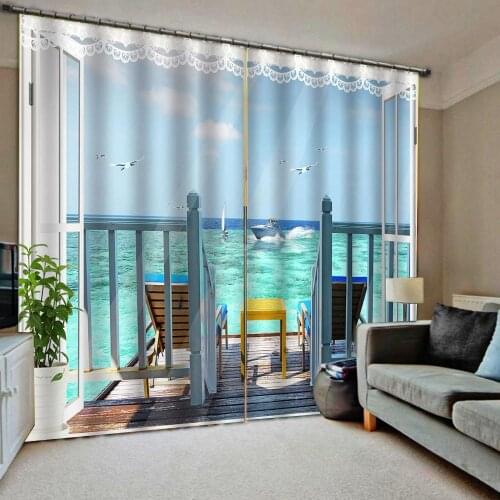 Balcony curtains sea view 3D Blackout Curtains For Living room Bedding room Drapes Cotinas