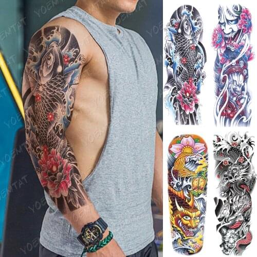 Large Arm Sleeve Tattoo Japanese Prajna Carp Dragon Waterproof Temporary Tatto Sticker God Body Art Full Fake Tatoo Women Men