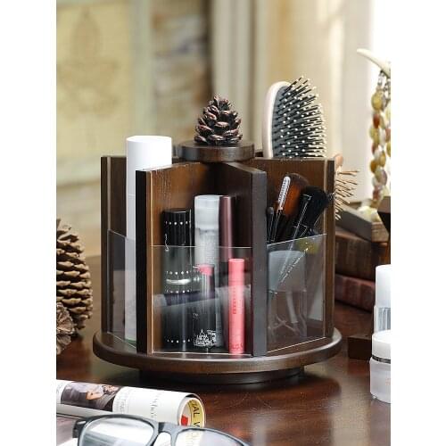 Wooden 360-degree rotating cosmetic storage box skin care product storage rack