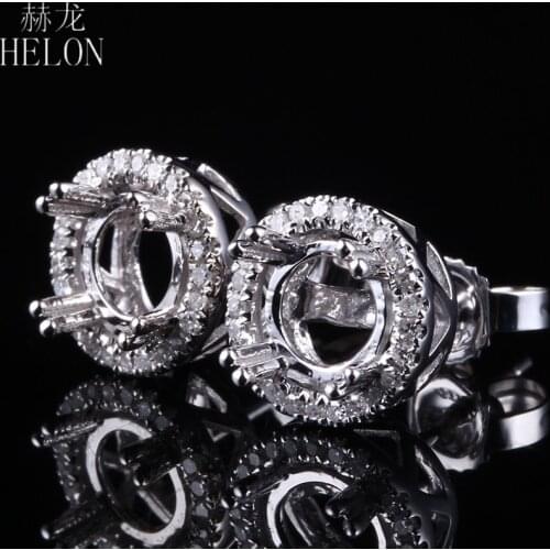 HELON Women Jewelry Diamond Earrings Solid 10K White Gold Diamond Semi Mount Engagement Wedding Stud Earrings Fit Round 5-6.75mm