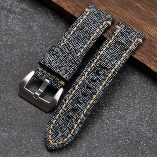 Canvas Grain Men Leather Watchband 20 22 24MM Suitable For PAM111 Military Watch Brass Watch Top Layer Cowhide Bracelet