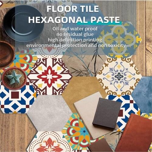 Black and white marble creative six sides wallpaper twill non-slip bathroom hexagonal waterproof sticker tile