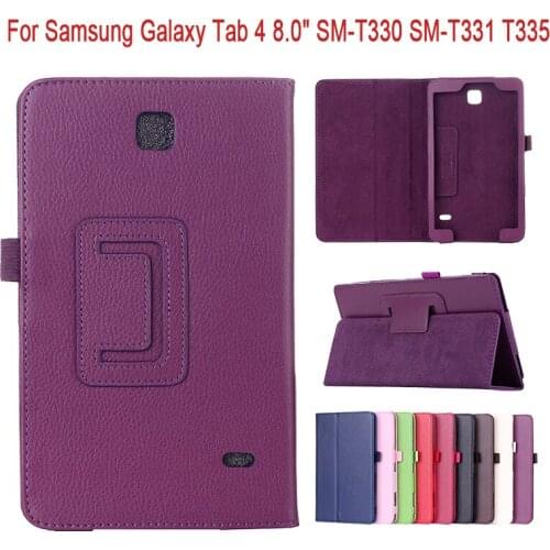 Lychee Pattern Case For Samsung Galaxy Tab 4 8.0 inch SM-T330 SM-T331 T335 Flip Stand PU Leather Cover