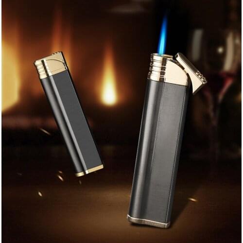Mini slender portable lighter gas inflatable metal lighter windproof jet flame cigar lighter fashion
