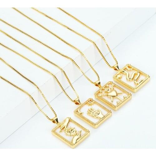 Daihe Fashion Gold Plated Tarot Cards Pendant Necklace Women Adjustable Micro Inlay Zircon Copper Necklace Female Gift Jewelry