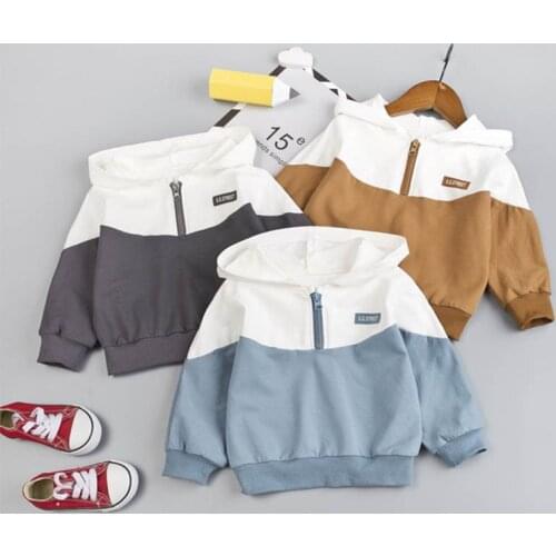 Fashion Sweater Boys Zipper Hooded Jacket Girls Stitching Trend Tops Kids Spring Autumn Clothing Baby Casual Outerwear Tracksuit