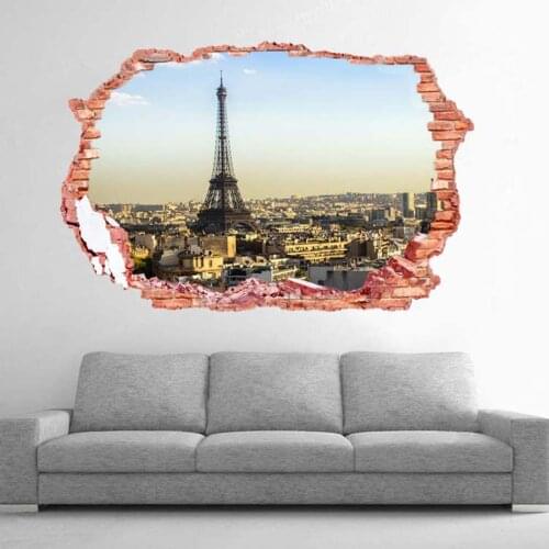 New Hot Sale 3D Eiffel Tower Lane In Forest PVC Wall Sticker Removable Decal Home Kids Room Decoration Decorative Wall Sticker
