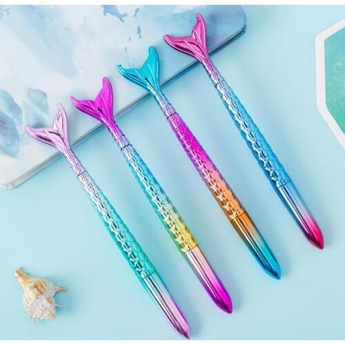 48pcs/lot beautiful fish Dazzling Metal Imitation Mermaid Creative Gel Pen Black 0.5mm Student Creative water Pen