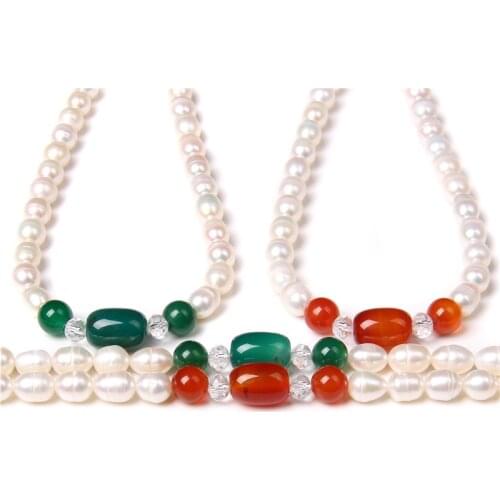 Natural Baroque Pearl Agates Necklaces 7-8MM Freshwater White Pearls Chokers for Women Female Fine Jewelry Wedding Bridal Gifts