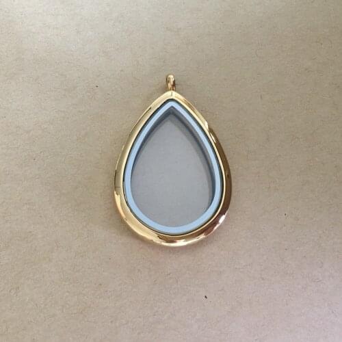 Water Drop Floating Glass Living Memory Locket Stainless Steel Magnetic Closure Locket Pendant DIY Gold