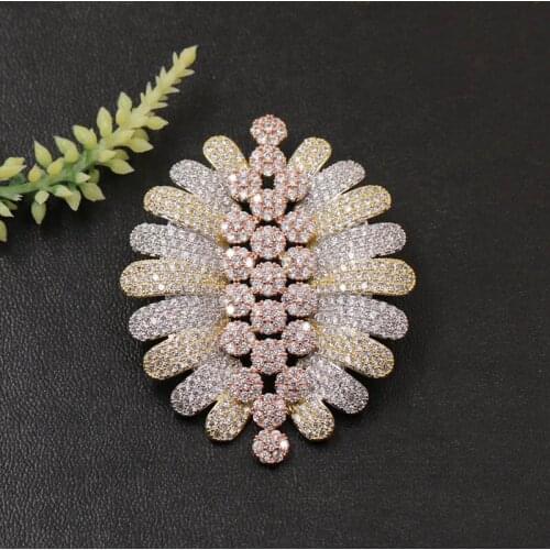 Vanifin Fashion Jewelry Super Luxury Elegant Flower Micro Brooch Pendant Dual Use for Wedding Party Sandblasting Popular Gift