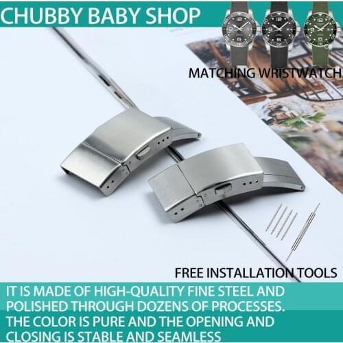 19mm Stainless Steel Watch Band Buckle rubber Strap Silver For Longines Watch strap Butterfly Folding Clasp logo on